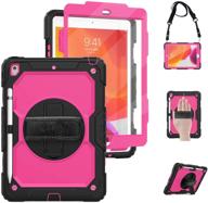 tsq ipad case 10.2 inch 9th 8th 7th generation for kids girls - heavy duty rugged cover with screen protector, pencil holder, kickstand, and shoulder strap - rose red logo