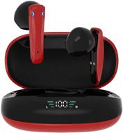 🎧 zonsk tws wireless earbuds with mic, bluetooth earphone - premium stereo sound, smart touch control headphone, 30h work time - compatible with iphone android phone (red) logo