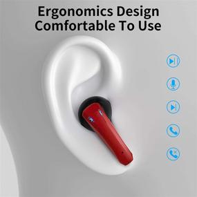 img 2 attached to 🎧 ZONSK TWS Wireless Earbuds with Mic, Bluetooth Earphone - Premium Stereo Sound, Smart Touch Control Headphone, 30H Work Time - Compatible with iPhone Android Phone (Red)