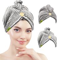 👩 wk microfiber hair towel for women: ultra absorbent hair turban and quick dry wrap – 2 piece set, gray & stripe design logo