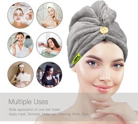 img 3 attached to 👩 WK Microfiber Hair Towel for Women: Ultra Absorbent Hair Turban and Quick Dry Wrap – 2 Piece Set, Gray & Stripe Design