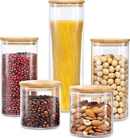 img 4 attached to 🍱 AIKWI Glass Food Storage Jars Set: Airtight Canisters with Bamboo Lids for Kitchen Pantry Organization - Store Spaghetti, Beans, Cereal, Snacks and More