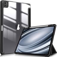 📱 fintie hybrid slim case for ipad pro 12.9-inch 5th gen 2021 - shockproof cover with built-in pencil holder and transparent back shell - black logo