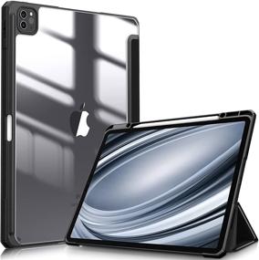 img 4 attached to 📱 Fintie Hybrid Slim Case for iPad Pro 12.9-inch 5th Gen 2021 - Shockproof Cover with Built-in Pencil Holder and Transparent Back Shell - Black