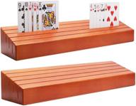 wooden playing card holder set - organize with solid card tray rack for kids seniors adults - extended versions for bridge canasta strategy - 13.8 inch 3.1 inch long логотип