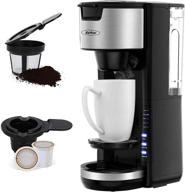 ☕️ compact single serve coffee maker with one-touch button - 30oz removable reservoir, 5 brewing sizes, adjustable drip tray - black logo