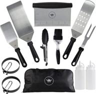 🍔 weselyn 12-piece flat top grill accessories kit - griddle set with burger spatulas, scraper, egg rings, and meat fork in a canvas tote bag - stainless steel bbq tool kit for blackstone griddle accessories logo