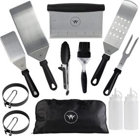 img 4 attached to 🍔 Weselyn 12-Piece Flat Top Grill Accessories Kit - Griddle Set with Burger Spatulas, Scraper, Egg Rings, and Meat Fork in a Canvas Tote Bag - Stainless Steel BBQ Tool Kit for Blackstone Griddle Accessories