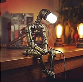 img 3 attached to 🤖 Vintage Industrial Robot Lamp - Retro Bronze Steampunk Design, Cool and Cute Table Lamp with Water Pipe Lights, Desk Lamp Kit Including Bulb