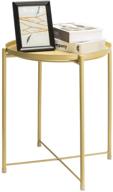 durable danpinera metal end table - waterproof circular bedside table with removable tray for various spaces (pale yellow) logo