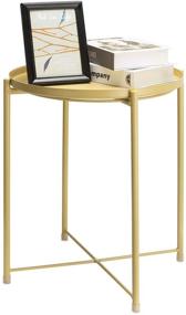 img 4 attached to Durable danpinera Metal End Table - Waterproof Circular Bedside Table with Removable Tray for Various Spaces (Pale Yellow)