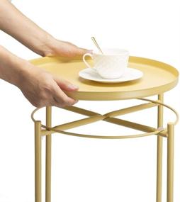 img 3 attached to Durable danpinera Metal End Table - Waterproof Circular Bedside Table with Removable Tray for Various Spaces (Pale Yellow)