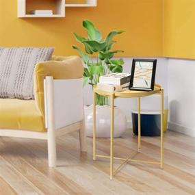 img 2 attached to Durable danpinera Metal End Table - Waterproof Circular Bedside Table with Removable Tray for Various Spaces (Pale Yellow)