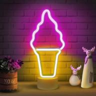 🍦 lumoonosity ice cream neon sign - decorative ice cream neon lights for bedroom - battery/usb powered ice cream shaped night light with stand - pink & yellow ice cream cone light логотип