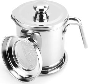 img 4 attached to 🥓 WUWEOT Bacon Grease Container: 2 L Stainless Steel Oil Strainer Pot with Lid, Easy Grip Handle, and Tray for Bacon Fat, Kitchen Cooking or Frying Oil