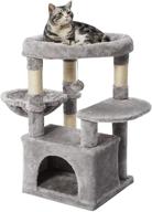 grey cat tree tower with plush perch, dangling balls, and multi-level kitten play house - sisal scratching posts, basket, cat condo activity furniture by superjare logo