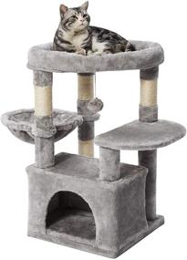 img 4 attached to Grey Cat Tree Tower with Plush Perch, Dangling Balls, and Multi-Level Kitten Play House - Sisal Scratching Posts, Basket, Cat Condo Activity Furniture by SUPERJARE