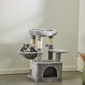 img 2 attached to Grey Cat Tree Tower with Plush Perch, Dangling Balls, and Multi-Level Kitten Play House - Sisal Scratching Posts, Basket, Cat Condo Activity Furniture by SUPERJARE