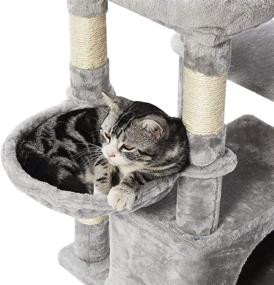 img 1 attached to Grey Cat Tree Tower with Plush Perch, Dangling Balls, and Multi-Level Kitten Play House - Sisal Scratching Posts, Basket, Cat Condo Activity Furniture by SUPERJARE