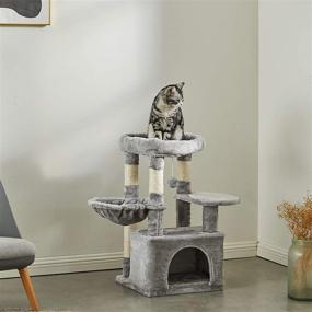 img 3 attached to Grey Cat Tree Tower with Plush Perch, Dangling Balls, and Multi-Level Kitten Play House - Sisal Scratching Posts, Basket, Cat Condo Activity Furniture by SUPERJARE