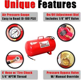 img 3 attached to 🔴 Torin BIG RED T88011 Portable Horizontal Air Tank - 11 Gallon Capacity, Red, with 50" Hose
