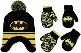 img 3 attached to Boys Batman Winter Hat with 2 Pairs of Gloves or Mittens Set from DC Comics (Toddler/Little Boys)