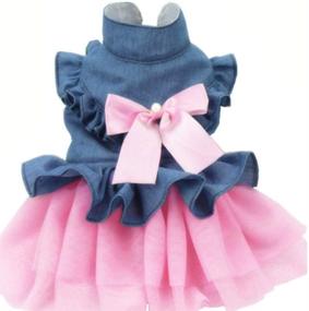 img 4 attached to 👗 Stylish and Comfortable ANIAC Pet Denim Dress: Bow-Knot Vest Skirt with Lace Trim - Perfect Summer/Spring Clothes for Cats and Small Dogs