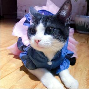 img 3 attached to 👗 Stylish and Comfortable ANIAC Pet Denim Dress: Bow-Knot Vest Skirt with Lace Trim - Perfect Summer/Spring Clothes for Cats and Small Dogs