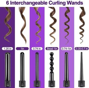 img 3 attached to 🔥 6 in 1 Curling Wand Set with LCD, Temperature Adjustment & Heat Up - Ceramic Barrels, Heat Resistant Glove and 2 Clips Included