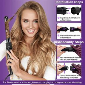 img 1 attached to 🔥 6 in 1 Curling Wand Set with LCD, Temperature Adjustment & Heat Up - Ceramic Barrels, Heat Resistant Glove and 2 Clips Included