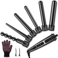 🔥 6 in 1 curling wand set with lcd, temperature adjustment & heat up - ceramic barrels, heat resistant glove and 2 clips included logo