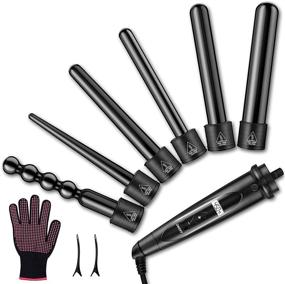 img 4 attached to 🔥 6 in 1 Curling Wand Set with LCD, Temperature Adjustment & Heat Up - Ceramic Barrels, Heat Resistant Glove and 2 Clips Included