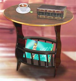 img 1 attached to 📚 Espresso Brown Finish Oval Side Table with Magazine Holder by Uniquewise(TM)