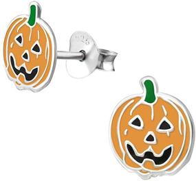 img 2 attached to 🎃 Sleek Halloween Pumpkin Silver Earrings - Small Jack O Lantern Earrings (E4432)