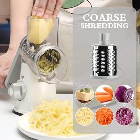 img 2 attached to 🧀 Ancevsk Manual Rotary Cheese Grater - Round Vegetable Slicer with 3 Interchangeable Blades for Vegetables, Nuts, and Fruits (White)