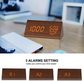 img 3 attached to Wooden Digital LED Alarm Clock with 3 Alarms, Humidity & Temperature Detection, Electric Clock for Bedroom, Bedside – Brown