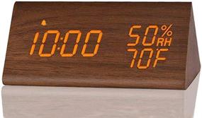 img 4 attached to Wooden Digital LED Alarm Clock with 3 Alarms, Humidity & Temperature Detection, Electric Clock for Bedroom, Bedside – Brown