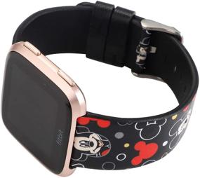 img 1 attached to 🐭 Sufcusny Cute Cartoon Leather Band Strap with Lovely Style – Wristband Bracelet for Fitbit Versa 2/Versa/Versa Lite/Versa SE, Black Mickey Design