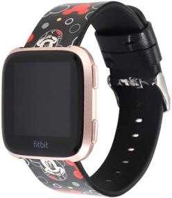 img 2 attached to 🐭 Sufcusny Cute Cartoon Leather Band Strap with Lovely Style – Wristband Bracelet for Fitbit Versa 2/Versa/Versa Lite/Versa SE, Black Mickey Design