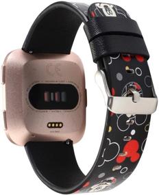 img 3 attached to 🐭 Sufcusny Cute Cartoon Leather Band Strap with Lovely Style – Wristband Bracelet for Fitbit Versa 2/Versa/Versa Lite/Versa SE, Black Mickey Design