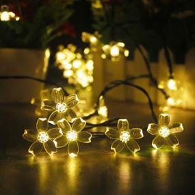 img 2 attached to 🌸 Mankinlu Solar Outdoor Cherry Blossom String Lights - 23ft, 50 LEDs - Waterproof Solar Fairy Flower Lights for Christmas Tree, Home, Lawn, Wedding, Patio, Party, and Holiday Decorations in Warm White