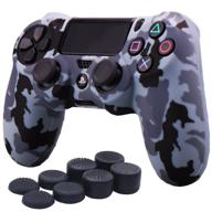 🎮 yorha water transfer printing silicone cover skin case for sony ps4/slim/pro dualshock 4 controller x 1 (snow) - comes with pro thumb grips x 8 logo
