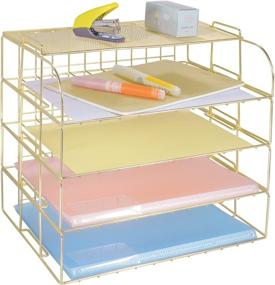 img 4 attached to 📚 LEORISO 4-Tier Stackable Letter Tray: Multifunctional Desk File Organizer with Upper Display Shelf for Home or Office Supplies - Gold (#1)