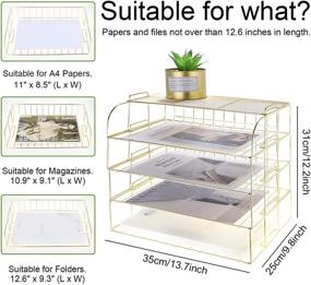 img 3 attached to 📚 LEORISO 4-Tier Stackable Letter Tray: Multifunctional Desk File Organizer with Upper Display Shelf for Home or Office Supplies - Gold (#1)