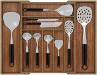 🍴 bameos bamboo silverware holder drawer organizer – expandable cutlery tray 22 inches – flatware and utensil organizer for kitchen, garage – brown color – knife, spoon, and tool storage логотип