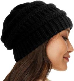 img 3 attached to 🧣 Satin-Lined Winter Beanie Hats for Women and Men - Cable Knit Chunky Cap with Silk Lining, Soft & Warm Slouchy Hat