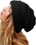 🧣 satin-lined winter beanie hats for women and men - cable knit chunky cap with silk lining, soft & warm slouchy hat logo