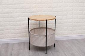 img 1 attached to 🪑 Wood Grain Round End Table with Fabric Storage & Metal Frame - Sofa Side Accent Table in Beige