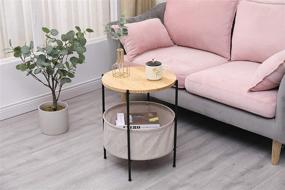 img 2 attached to 🪑 Wood Grain Round End Table with Fabric Storage & Metal Frame - Sofa Side Accent Table in Beige