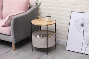 img 3 attached to 🪑 Wood Grain Round End Table with Fabric Storage & Metal Frame - Sofa Side Accent Table in Beige